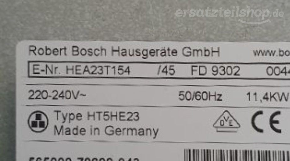 Typenschild Bosch  HEA23T154/45