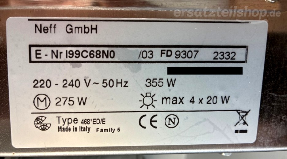 Typenschild Neff I99C68N0/03