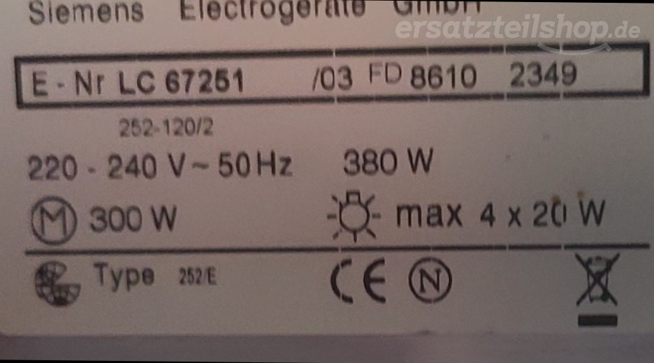 Typenschild Siemens  LC67251/03