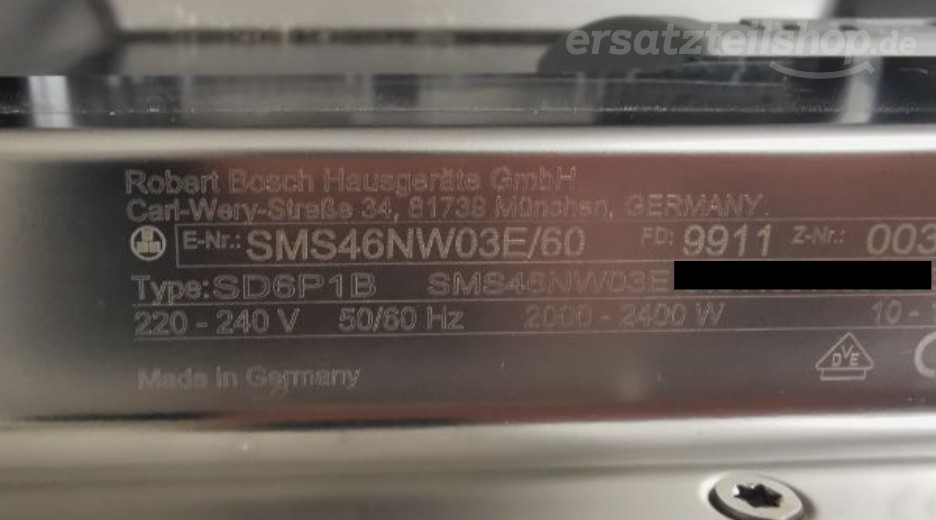 Typenschild Bosch SMS46NW03E/60