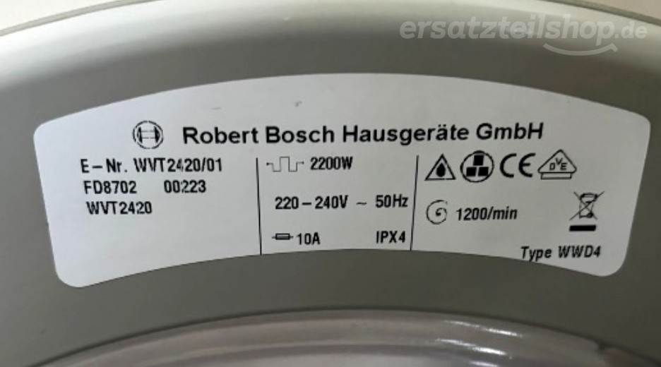 Typenschild Bosch WVT 2420 WVT2420/01