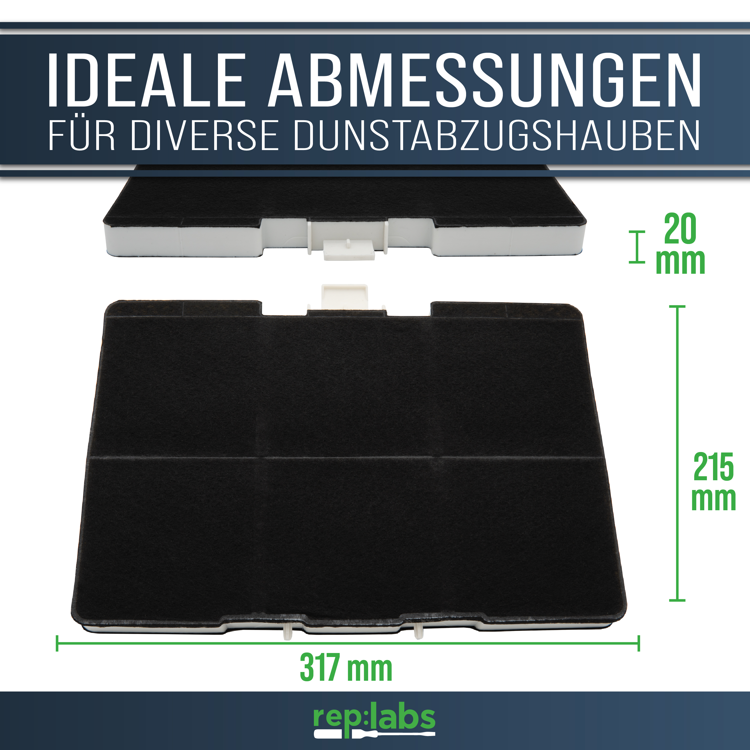 REP:LABS Kohlefilter wie BOSCH - AT wie 11026771 DHZ5346 320x243mm für Dunstabzugshaube