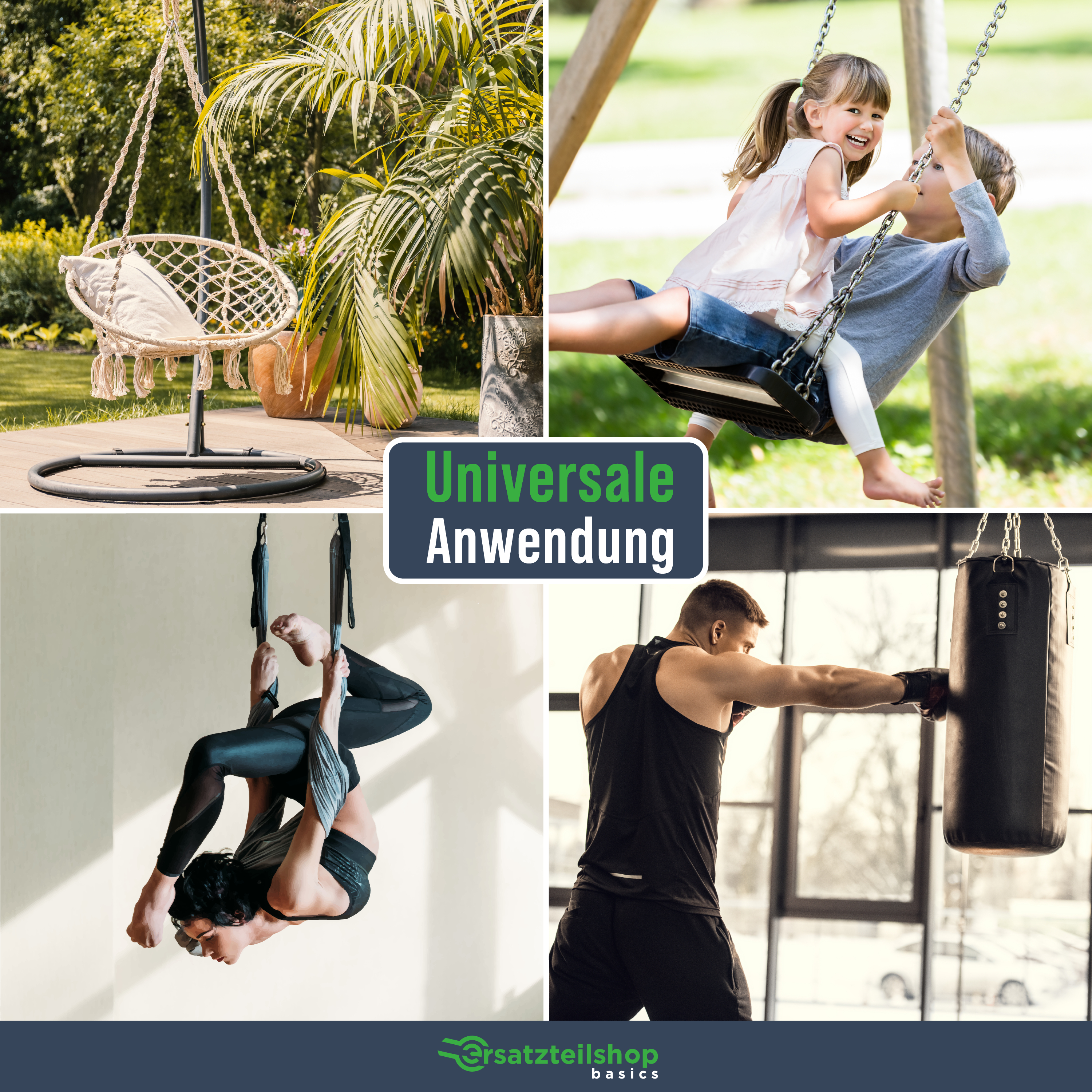 Schwingfeder für Hängesessel [4-teilig] - TÜV geprüfte Boxsack Feder mit 150kg Tragkraft - Feder Hängesessel aus Edelstahl 360° rotierbar 