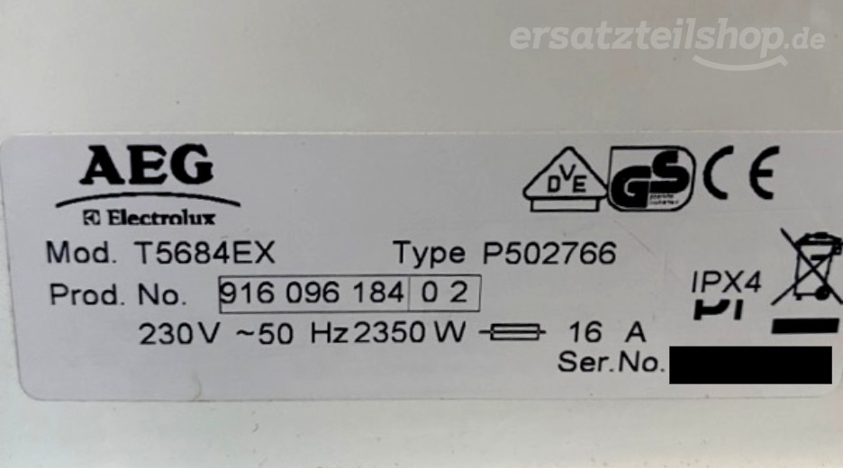 Typenschild AEG T5684EX 91609618402