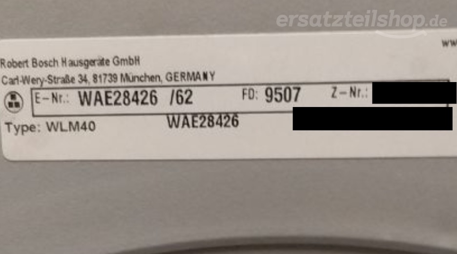 Typenschild Bosch WAE28426/62