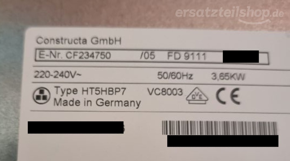 Typenschild Constructa CF234750/05