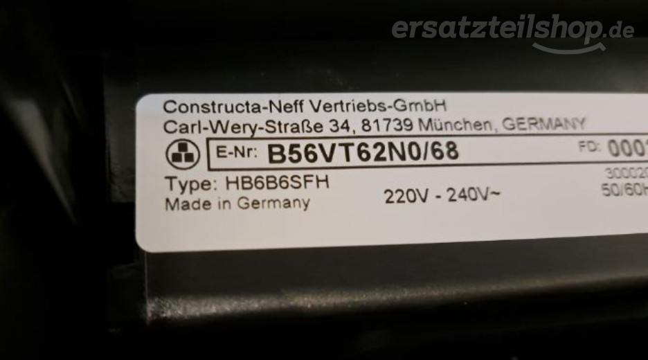 Typenschild Neff B56VT62N0/68