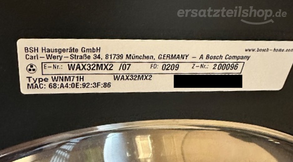 Typenschild Bosch WAX32MX2/07