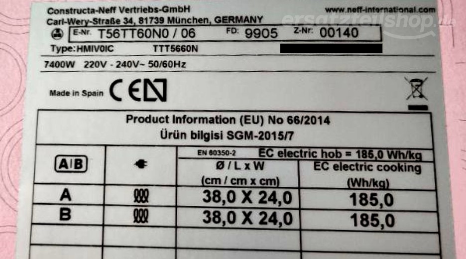Typenschild Neff T56TT60N0/06