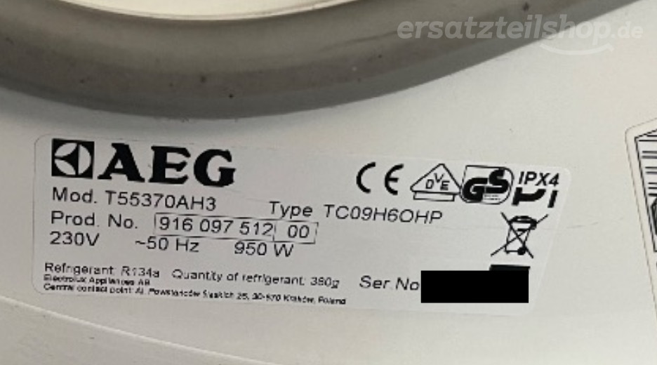 Typenschild AEG T55370AH3 91609751200