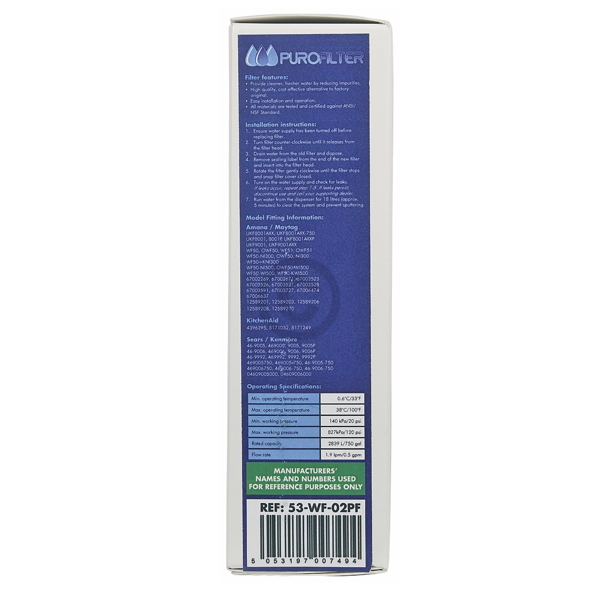 Wasserfilter intern wie Maytag UKF8001 für Kühlschrank SideBySide