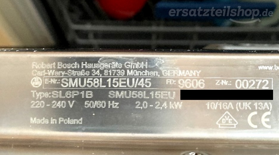 Typenschild Bosch SMU58L15EU/45