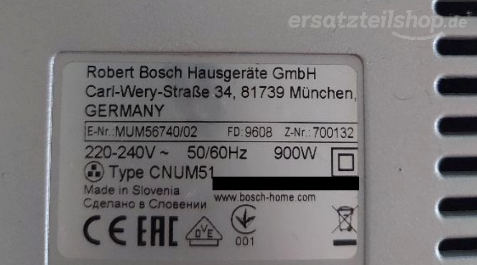 Typenschild Bosch MUM56740/02