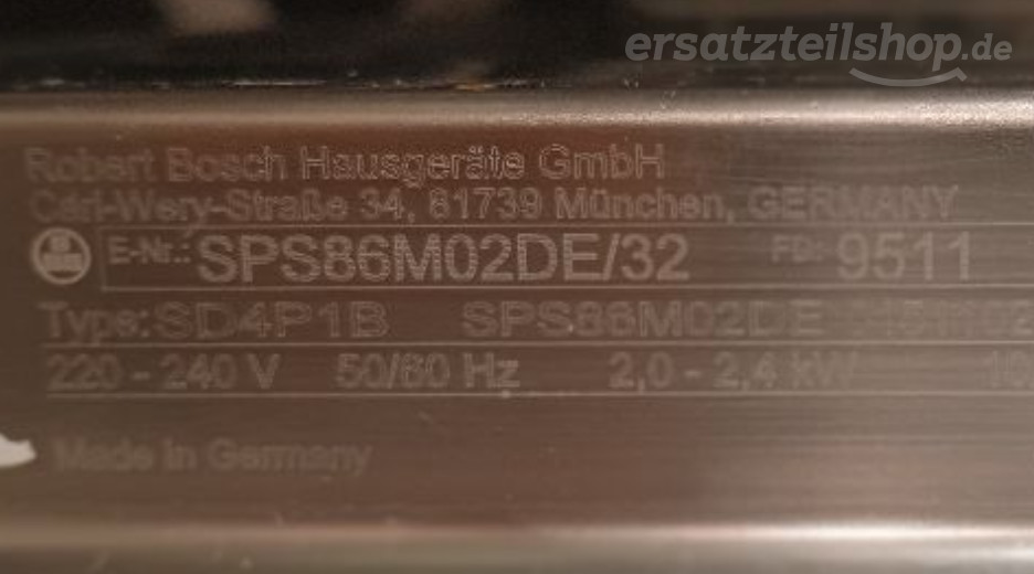 Typenschild Bosch SPS86M02DE/32