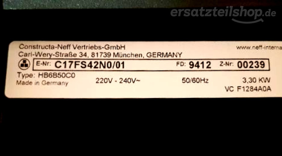 Typenschild Neff C17FS42N0/01