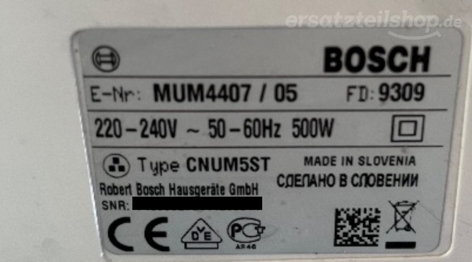 Typenschild Bosch MUM4407/05