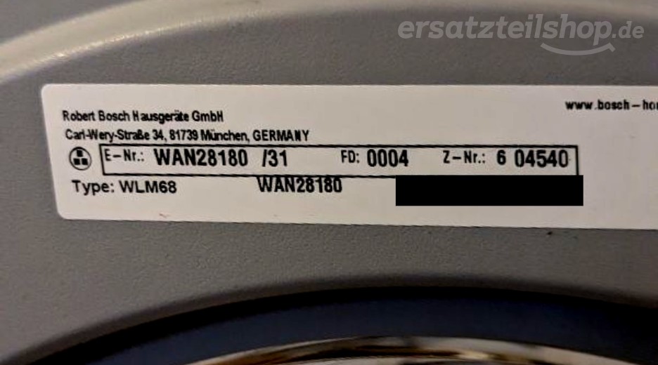 Typenschild Bosch WAN28180/31