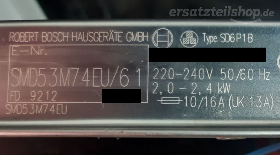Typenschild Bosch SMD53M74EU/61