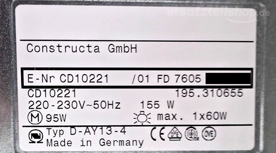Typenschild Constructa CD10221/01