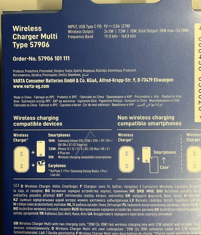 Wireless Qi Multi Ladegerät für Staubsauger Varta 57906101111 kabellos, induktiv