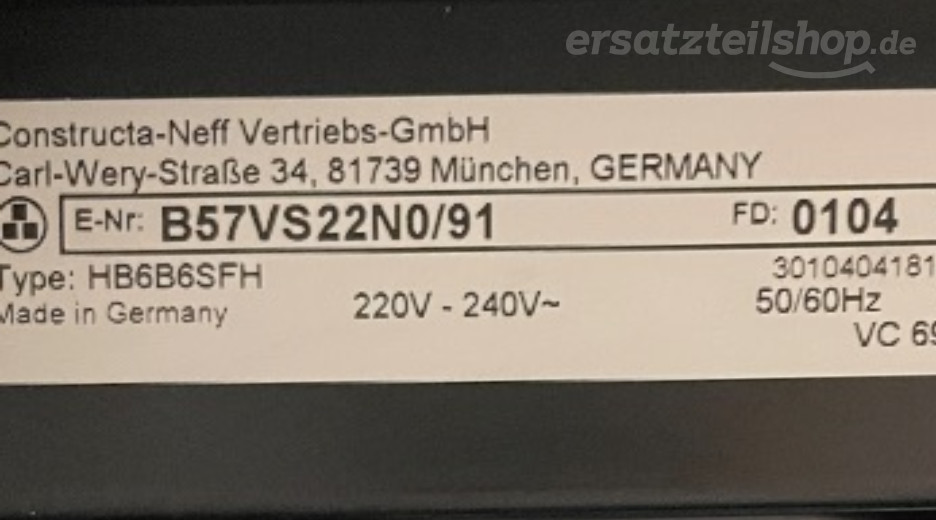 Typenschild Neff K 5065 EF-5 B57VS22N0/91