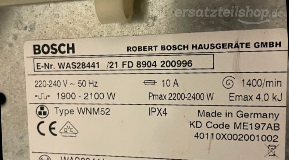 Typenschild Bosch WAS28441/21