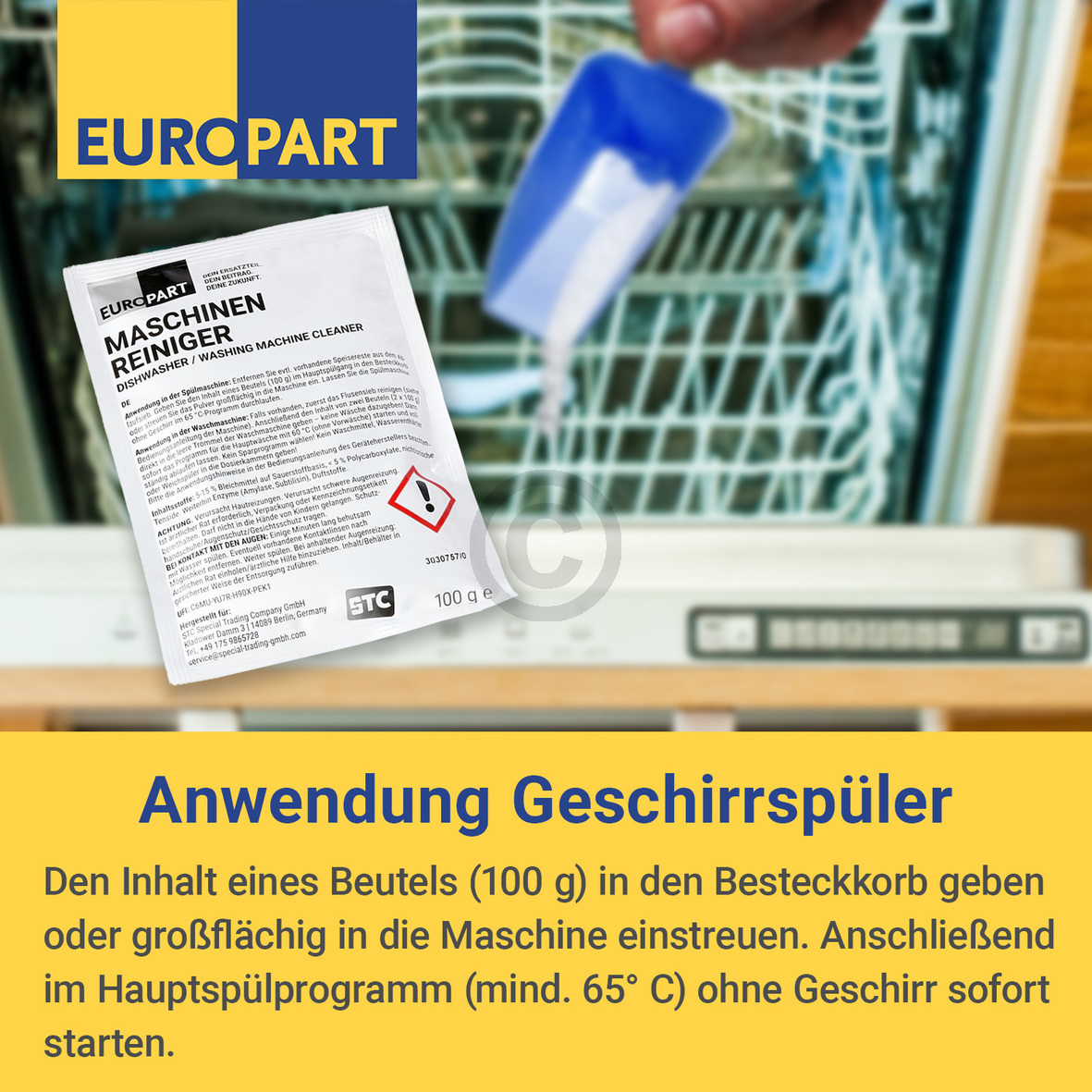 Maschinenreiniger EUROPART für Waschmaschine Geschirrspüler eine Anwendung 200g