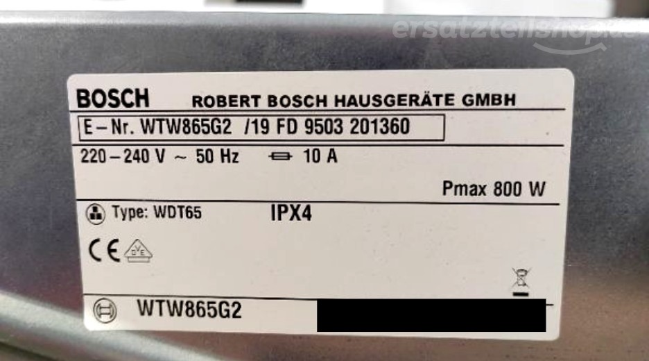 Typenschild Bosch WTW865G2/19