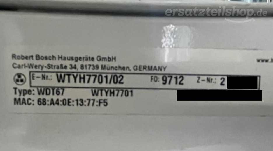 Typenschild Bosch WTYH7701/02