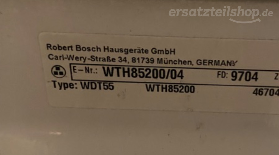 Typenschild Bosch WTH85200/04