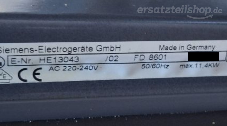 Typenschild Siemens HE13043/02