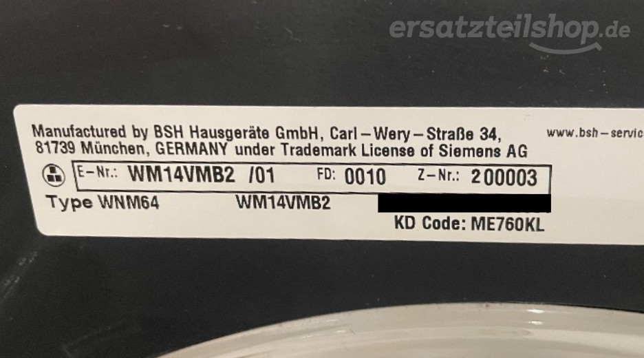 Typenschild Siemens WM14VMB2/01