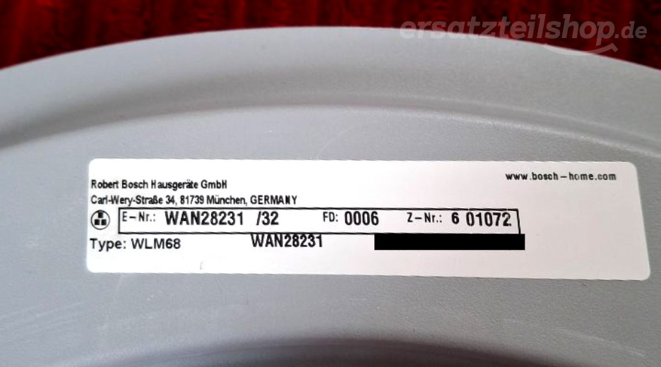 Typenschild Bosch WAN28231/32