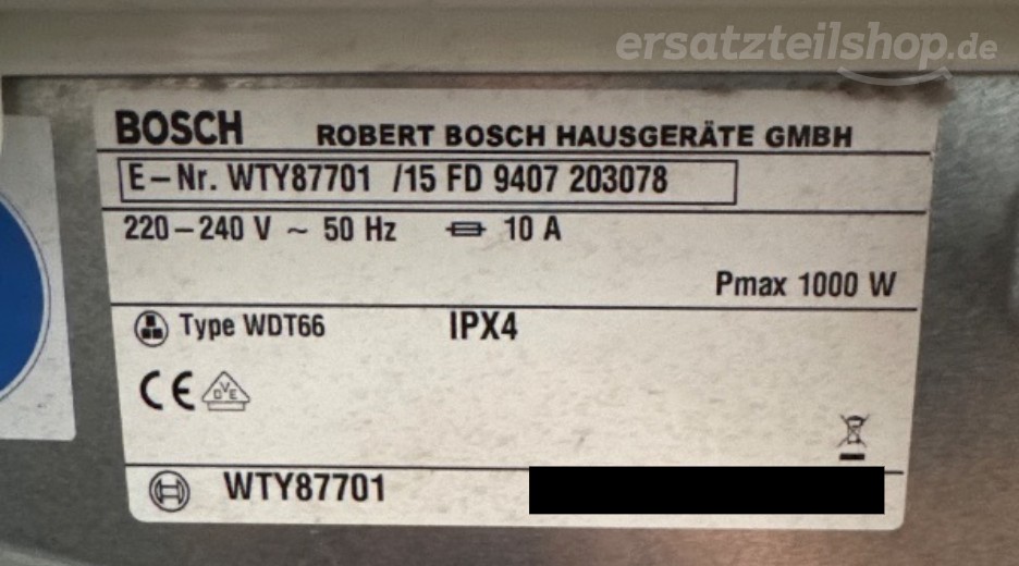 Typenschild Bosch WTY87701/15