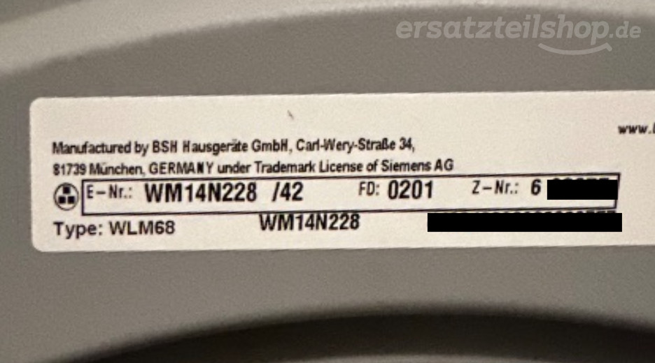 Typenschild Siemens WM14N228/42