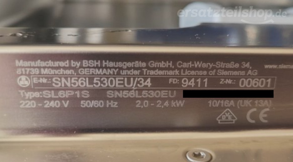 Typenschild Siemens SN56L530EU/34