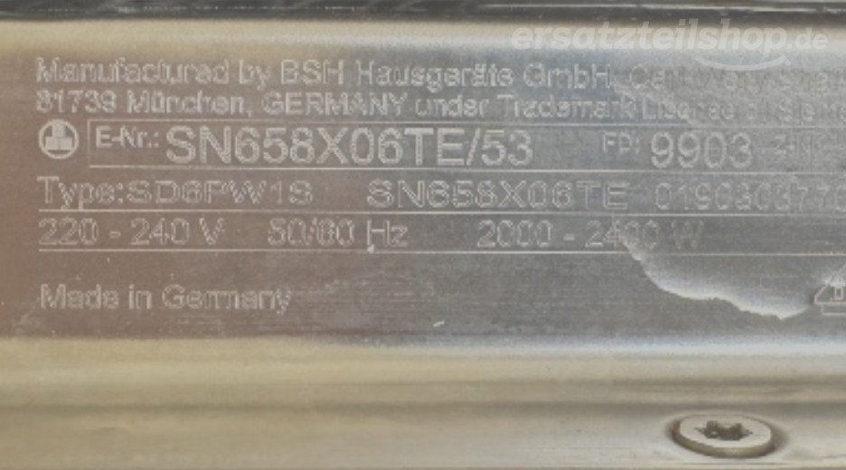 Typenschild Siemens  SN658X06TE/53