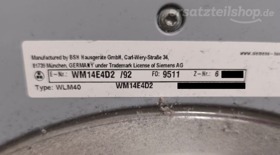 Typenschild Siemens WM14E4D2/92