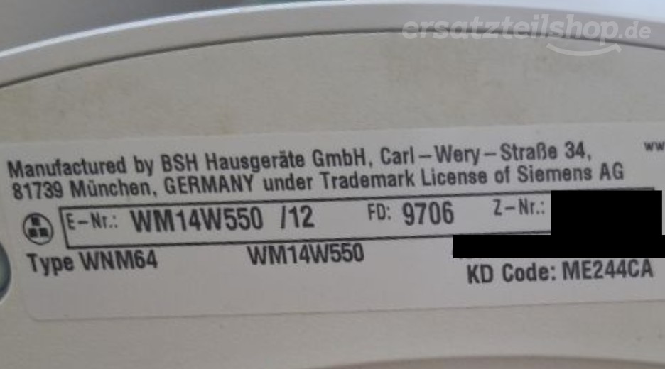 Typenschild Siemens WM14W550/12