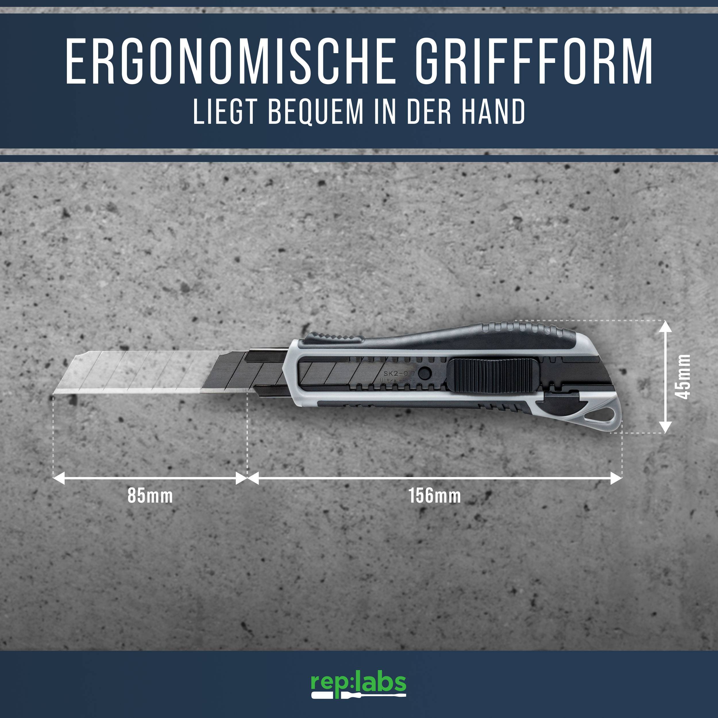 Profi Cuttermesser 18mm mit Abbrechklinge - Antirutsch- u. Autolockfunktion