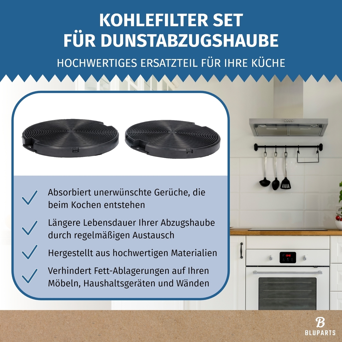 Kohlefilter passend für AEG 4055093712 EFF75 BLUPARTS von Dunstabzugshaube 2Stk