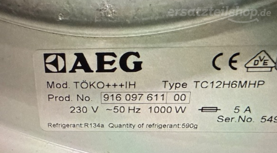 Typenschild AEG TÖKO+++IH 91609761100