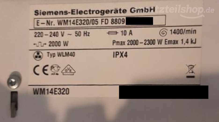 Typenschild Siemens E 14-32 WM14E320/05
