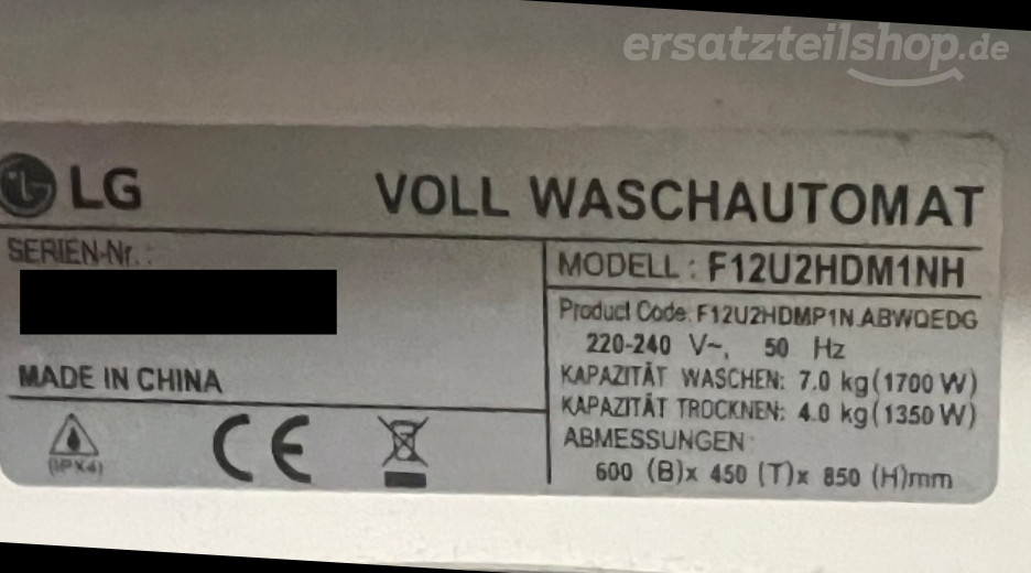 Typenschild LG F12U2HDM1NH.ABWQEDG F12U2HDM1NH.ABWQEDG