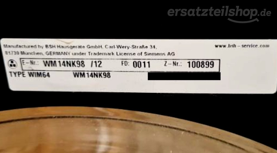 Typenschild Siemens WM14NK98/12