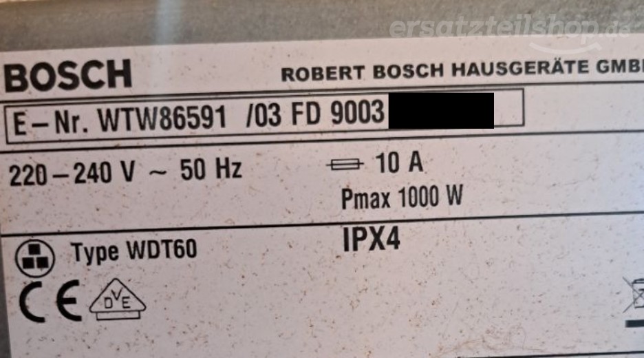 Typenschild Bosch WTW86591/03