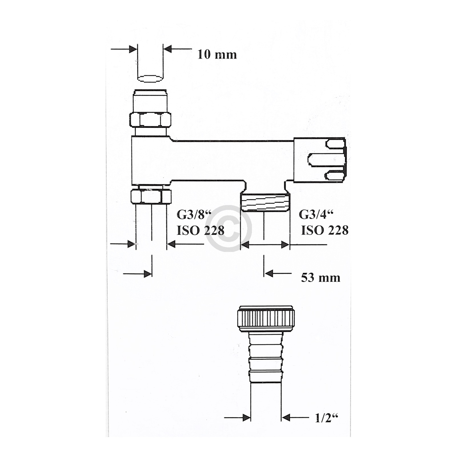 Doppel-Eckventil 3/8" BLUPARTS Sanitärbedarf für Waschmaschine 10104800