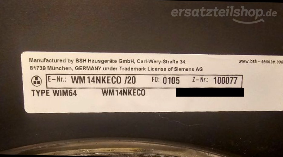 Typenschild Siemens WM14NKECO/20
