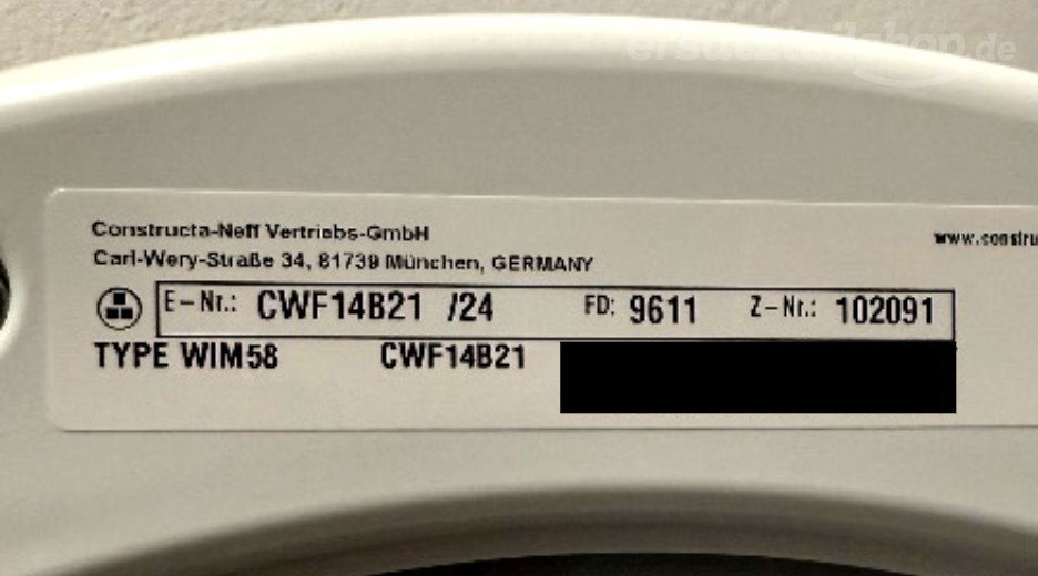 Typenschild Constructa CWF14B21/24