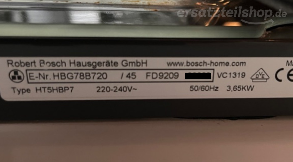 Typenschild Bosch HBG78B720/45